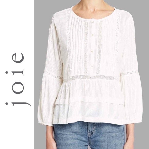 JOIE CARLEEN BOHO LACE CROCHET BLOUSE TOP WHITE S Romantic Cottagecore Victorian - Picture 2 of 12